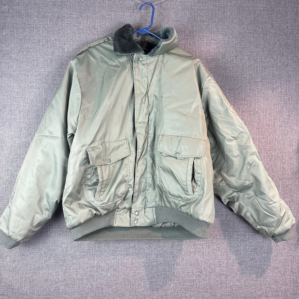 Vintage‎ Olive Green Bomber Jacket with Faux Fur Collar Military Style